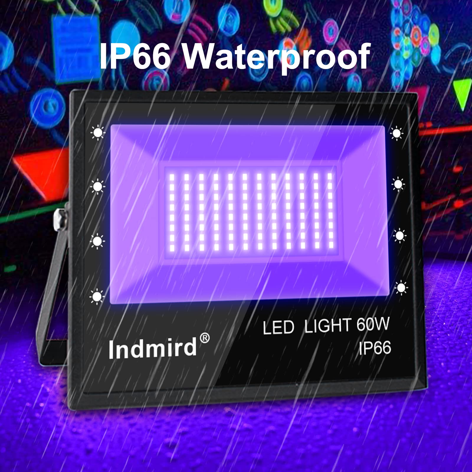 LED Schwarzlicht Strahler, 2 Stück 60W Schwarzlichtlampe IP66 Wasserdicht LED UV Strahler mit Stecker 395-400nm UV Flutlicht Partylicht für Halloween Aquarium Bühnen Party Neonfarben Effekte