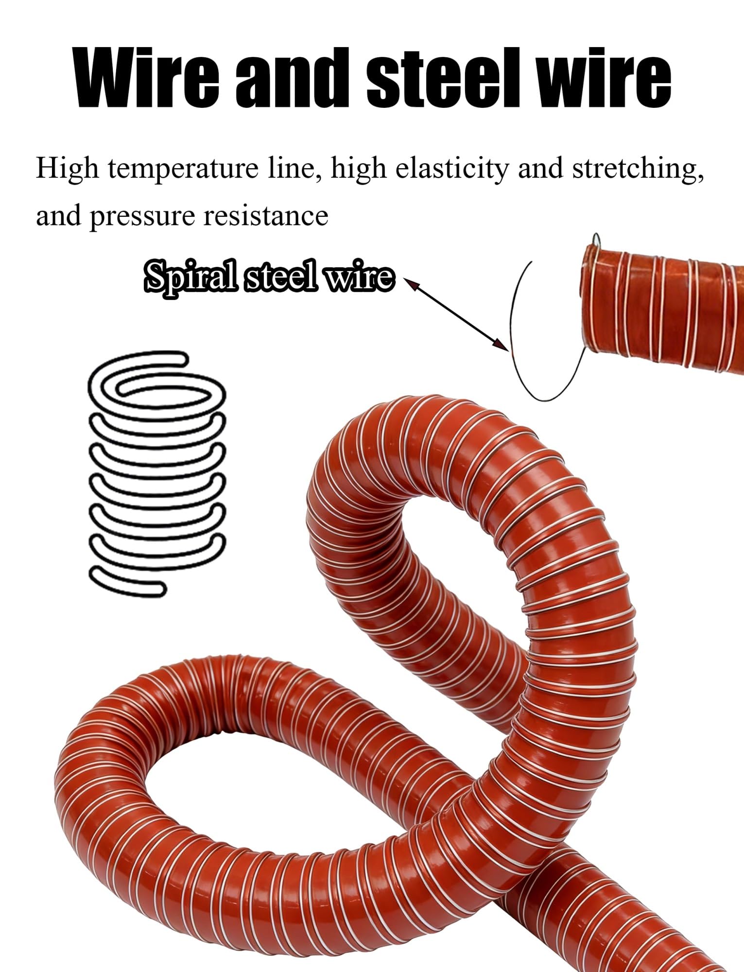 Tubo for canalizzazione in silicone for alte temperature - Condotto flessibile ignifugo in fibra di vetro con rinforzo in filo di acciaio for la ventilazione(6.3cm/2.48in,400cm/157.48in)