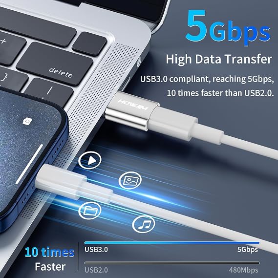 USB auf USB C Adapter 2 Stück3A Schnelles Laden 5Gbps DatenübertragungTyp C Buchse auf USB 3.0 Stecker OTG Adapter für M-ac Book Phone 15 16 17 Series Pad Pro G-alaxy Smartphone Laptop Tablet Silber
