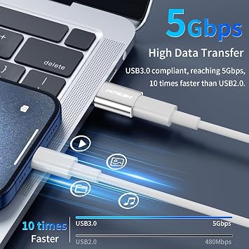 USB auf USB C Adapter 2 Stück3A Schnelles Laden 5Gbps DatenübertragungTyp C Buchse auf USB 3.0 Stecker OTG Adapter für M-ac Book Phone 15 16 17 Series Pad Pro G-alaxy Smartphone Laptop Tablet Silber