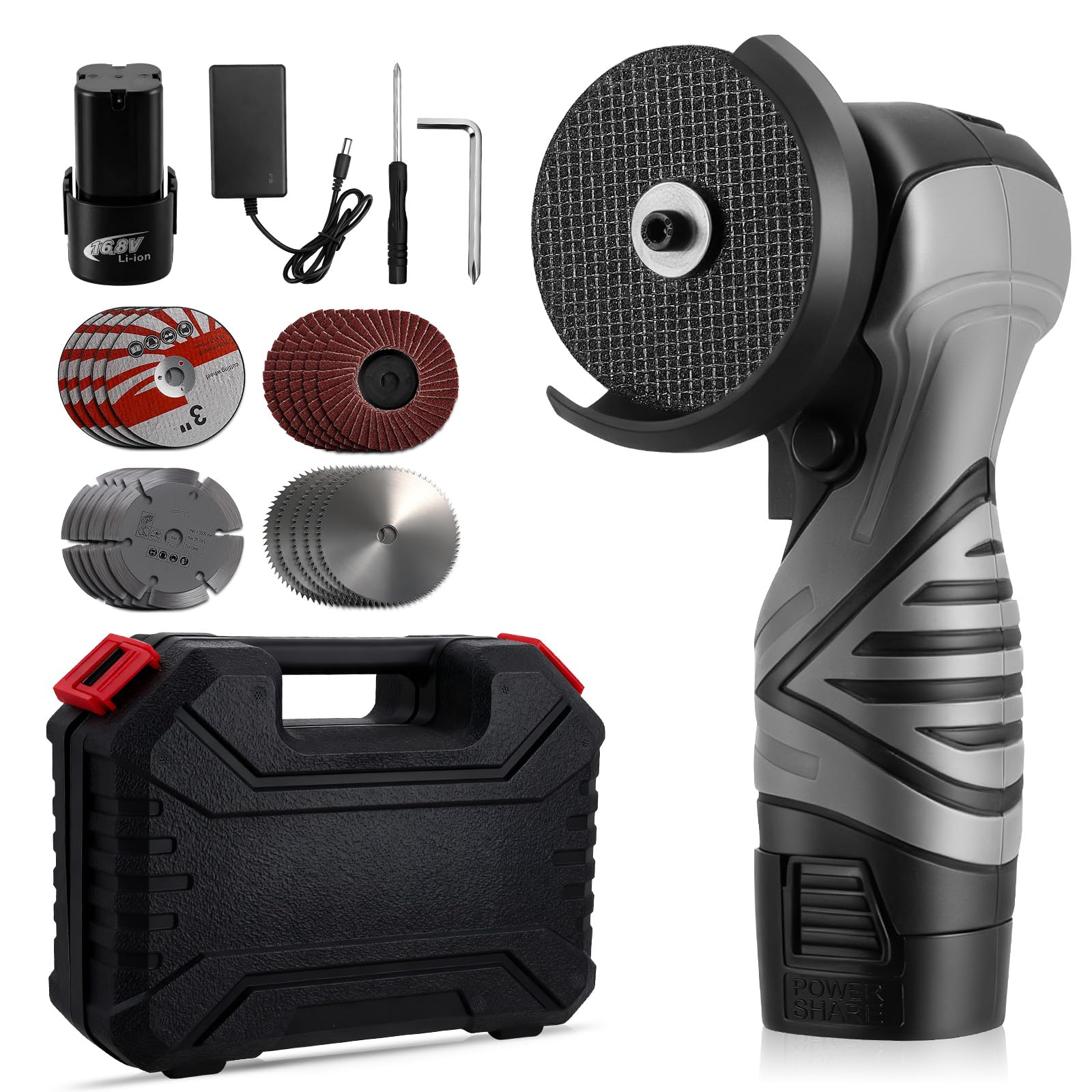 Mini Cordless Angle Grinder, Cordless Battery Angle Grinder Portable Angle Grinder with 2 Rechargeable Batteries, 28000RPM Small Tool Kit for Metal/Wood/Stone Cutting Polishing, 20 Accessories