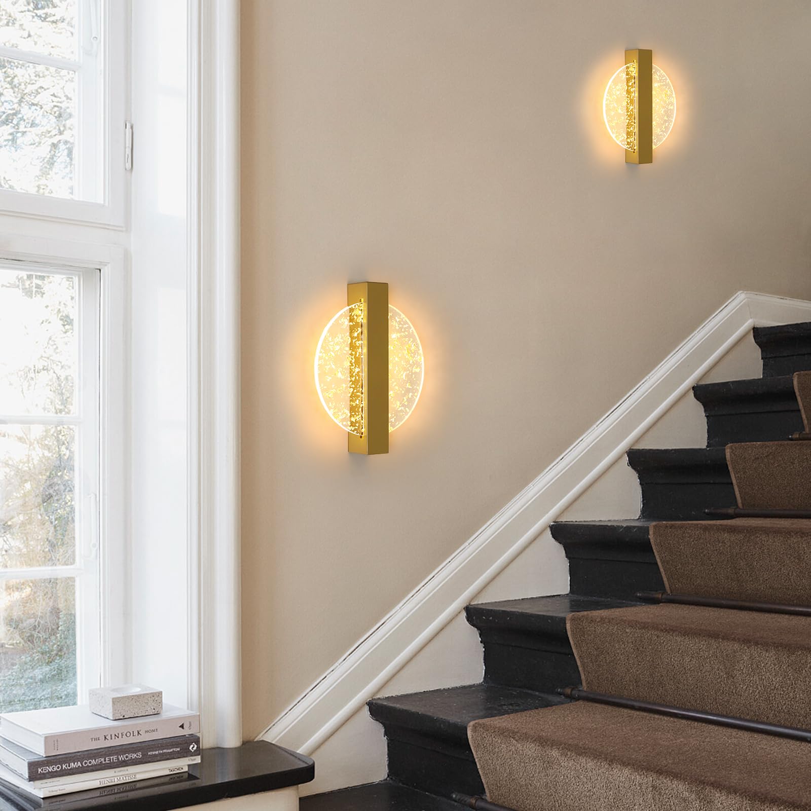 DELIPOP Applique Murale Or Interieur, 12W 1150LM Ronde Lampe Murale Moderne, Luminaire Mural en Acrylique pour Chambre à Coucher, Salon, Escalier, Couloir, Blanc Chaud 3000K