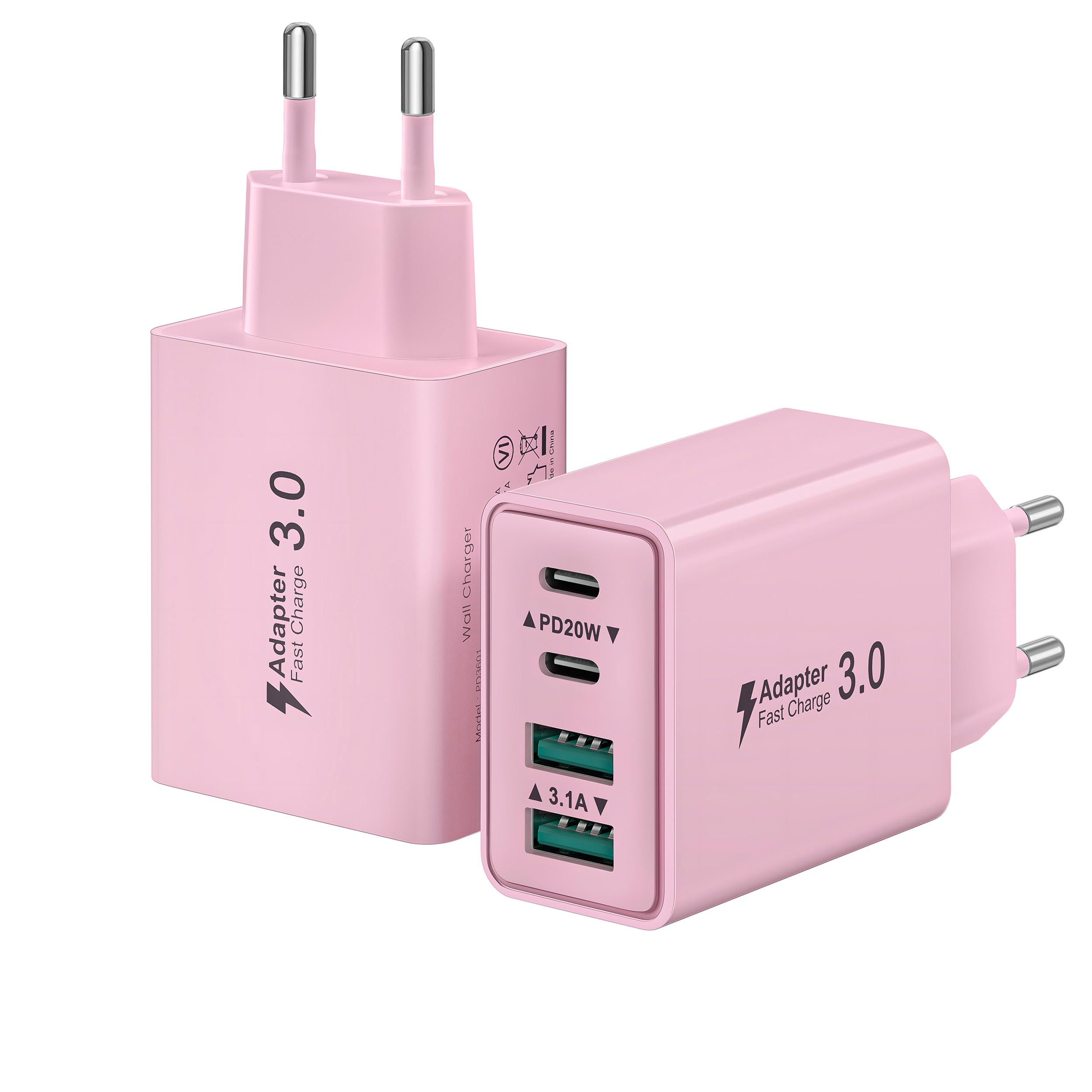 2-Pack USB C Stecker, 40W 4-Ports USB C Ladegerät Mehrfach Netzteil USBC Fast Charger PD Power Adapter Ladestecker Schnellladegerät für iPhone 17 16 15 14 13 12 11 Pro Max Plus, iPad, Samsung