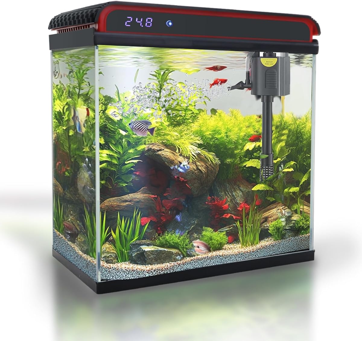 Glass 20 Gallon Fish Tank Aquarium - Smart Self-Cleaning Starter Kit with 3-Color LED Light, Ultra Quiet Pump & Filter, Temperature Monitoring for Betta Fish and Shrimp