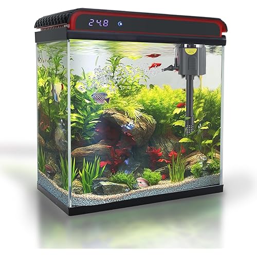 Glass 20 Gallon Fish Tank Aquarium - Smart Self-Cleaning Starter Kit with 3-Color LED Light, Ultra Quiet Pump & Filter, Temperature Monitoring for Betta Fish and Shrimp