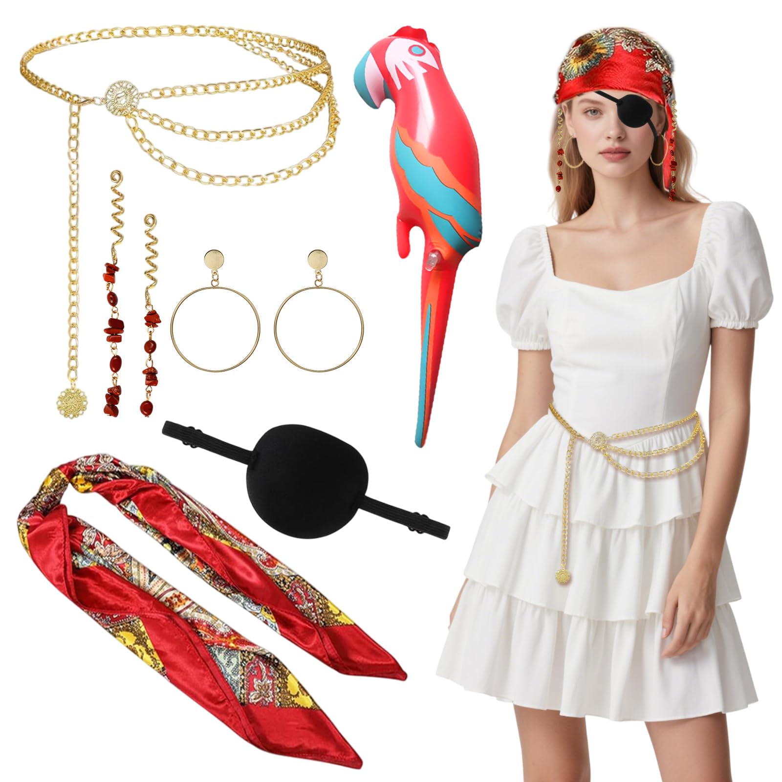 UILYNIU 7 Pcs Women Pirate Costume Set Fancy Dress Women Pirate Headscarf Eye Patch Inflatable Pirates Waist Chain Earrings Hair Accessories Pirates Accessories for Party Cosplay (7 Pcs) BigaMart UILYNIU 7 Pcs Women Pirate Costume Set Fancy Dress Women Pirate Headscarf Eye Patch Inflatable Pirates Waist Chain Earrings Hair Accessories Pirates Accessories for Party Cosplay (7 Pcs) BigaMart