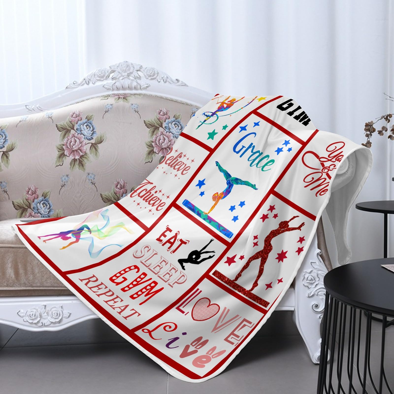 Personalized Name Gymnast I Love Gymnastics Star Heart Red Heat Relief Bedding, Gifts for Boys Teens,10x15Inch
