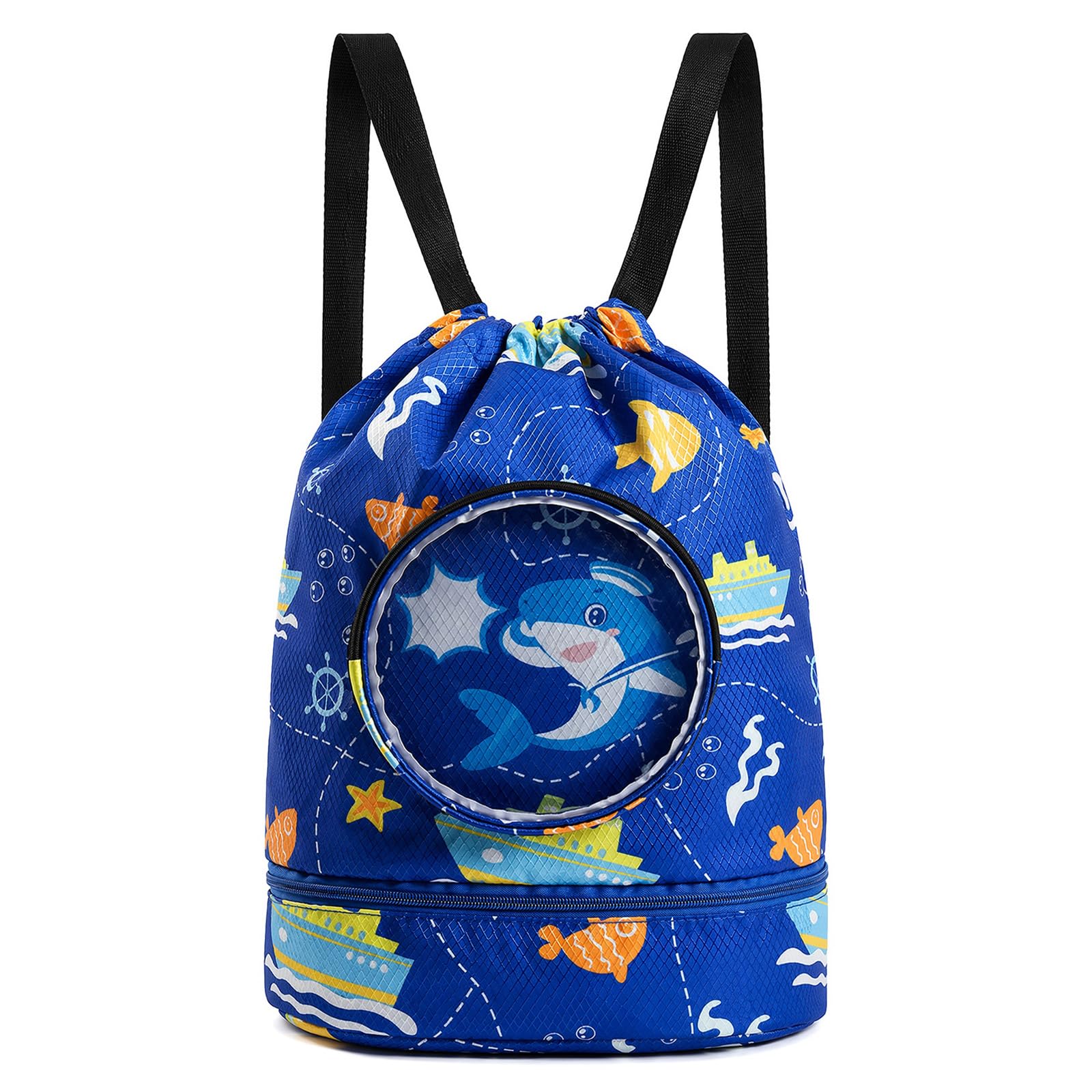 iYuening Swimming Bag for Kids, Drawstring Sports Gym Bag with Swimming Goggle Bag，Shoe Storage and Dry-Wet Separation (Shark)