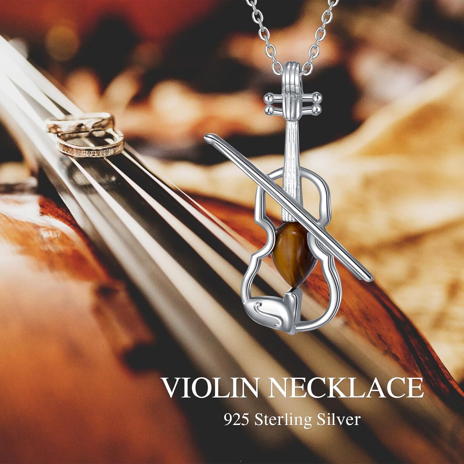 YAFEINI Violin Necklace Sterling Silver Violin Pendant Necklace Cello Music Jewelry Violin Gifts for Women