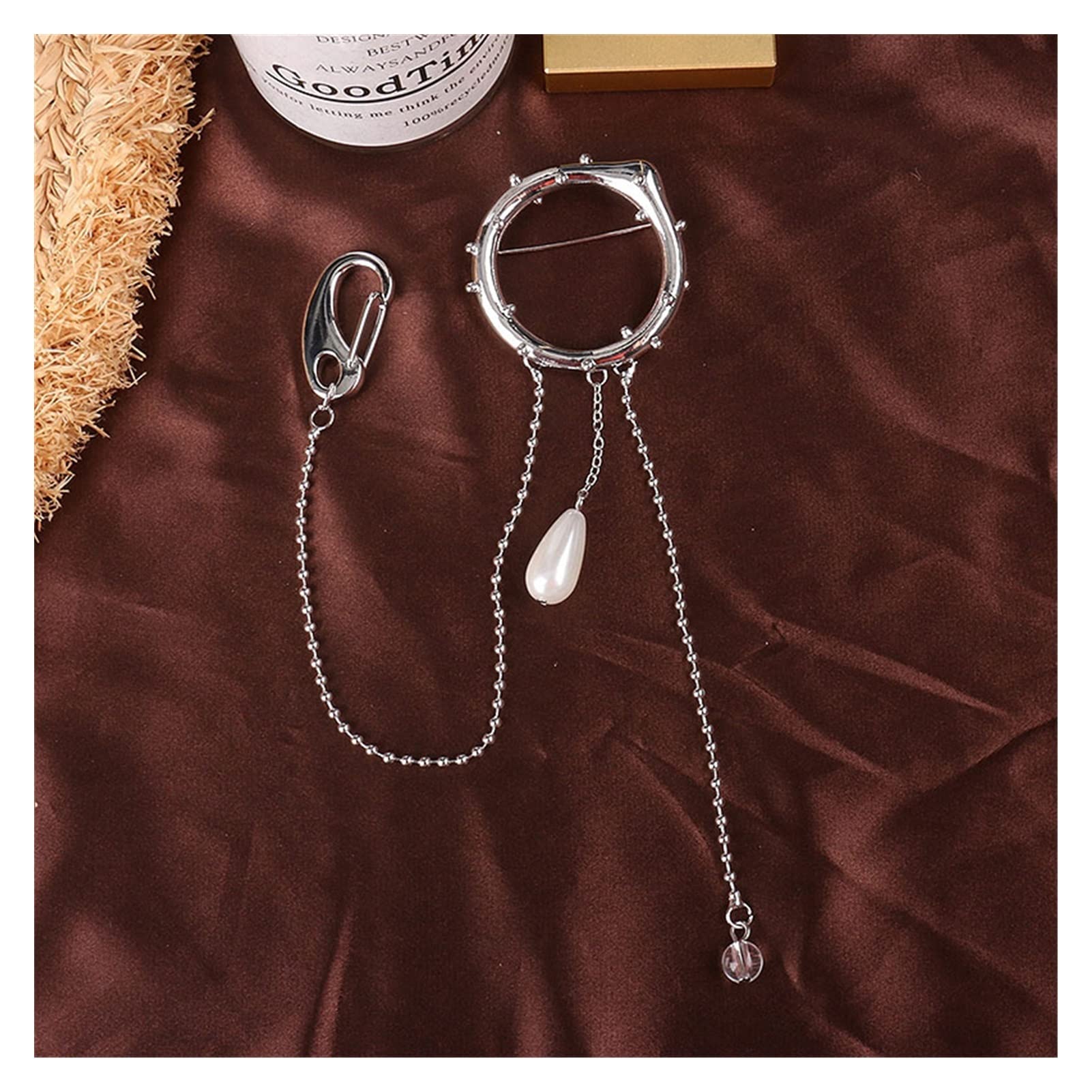 Broche Circular con Colgante de Perlas y borlas de Cuentas de Metal para Mujer, Hombre, Pareja, Abrigo, Traje, Camisa, Pin de Solapa, Accesorios de Ropa, joyería