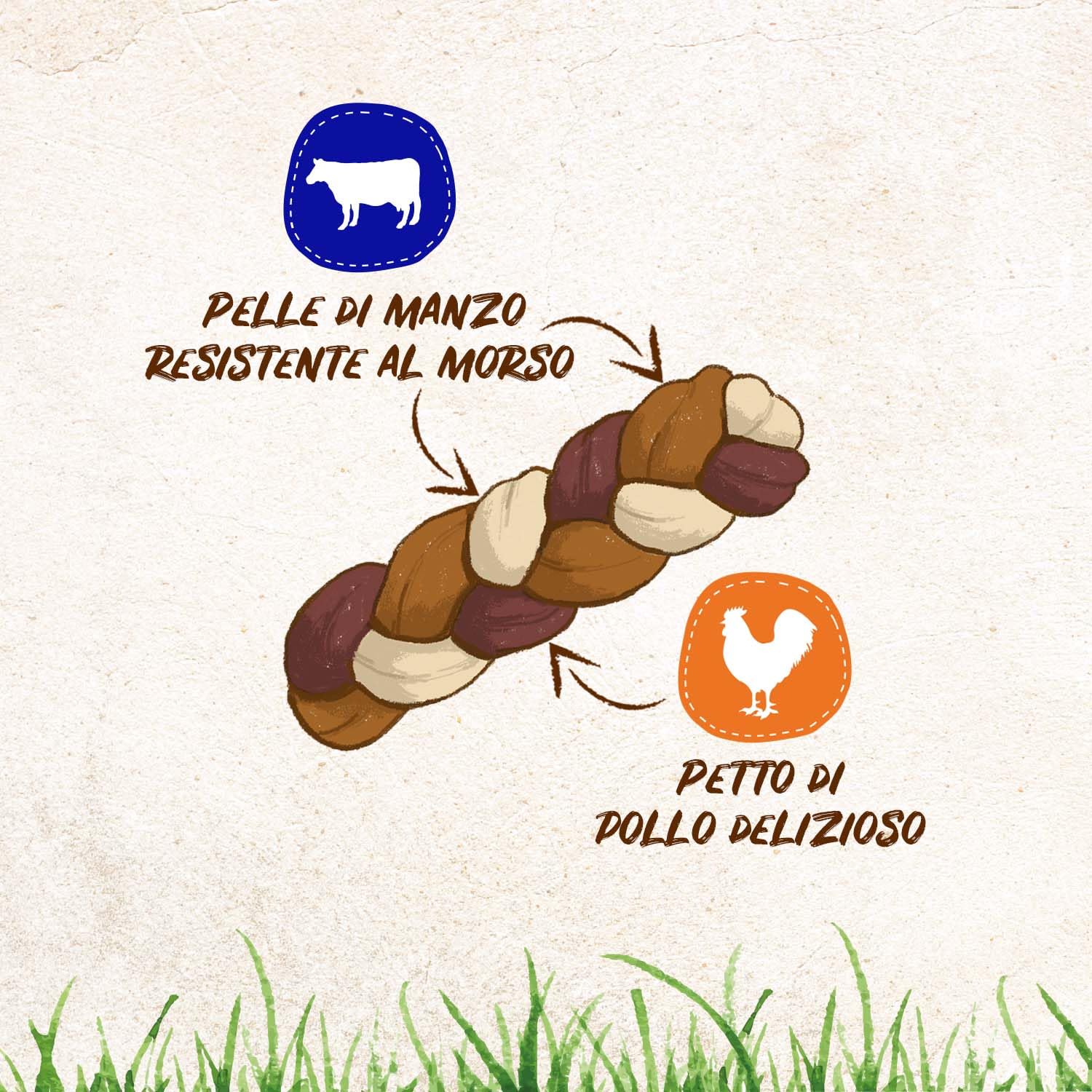 8in1 Delights Chewy Braids XS/S - gustosi bocconcini per cani di piccola taglia, pelle di manzo soda con delizioso pollo, sacchetto da 75 g (5 pezzi)