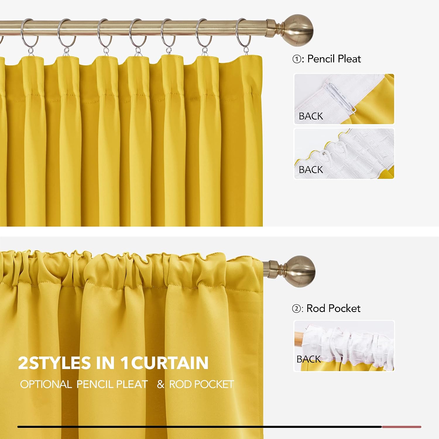 Deconovo Blackout Curtains Super Soft Thermal Insulated Energy Saving Pencil Pleat Blackout Curtains for Bedroom 52x54 Inch Mellow Yellow 2 Panels - Image 5