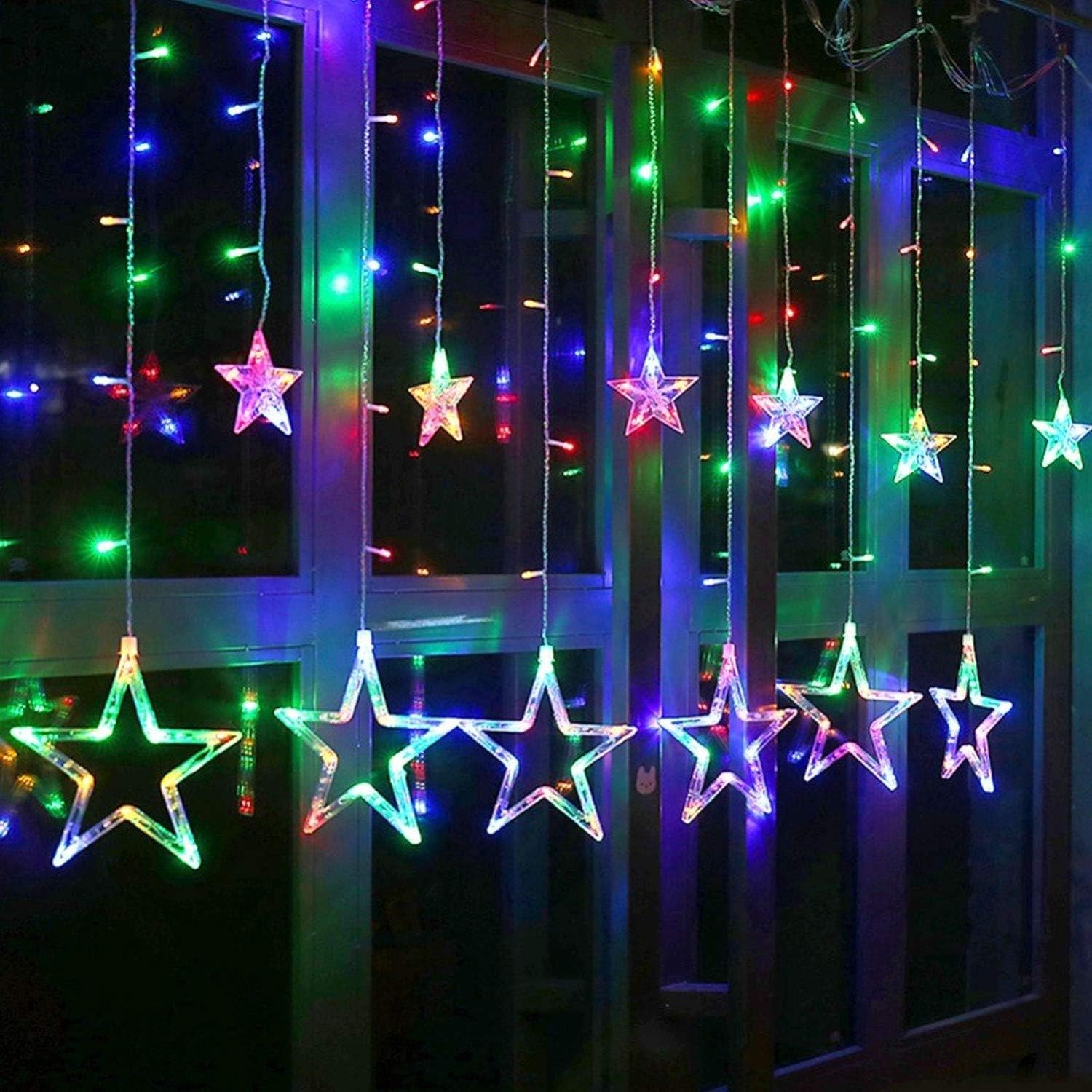 SEER®12 Star Curtain String Light 2.5 Meter 6+6 Star with 8 Flashing Mode 138 led with Flickering Controller for Diwali Chritsmas Newyear Birthday eid Ramadan Indoor Outdoor Decoration for Home