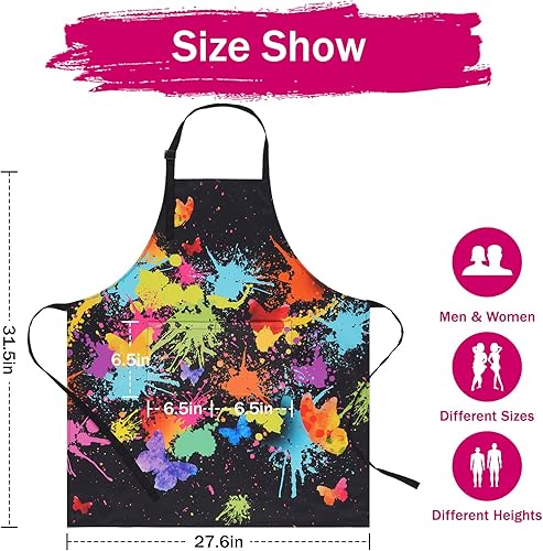 Miniatura 7 de ASPMIZ Delantal de pintura de artista para adultos, delantales de cocina coloridos, delantal de cocina impermeable con bolsillos, delantales de