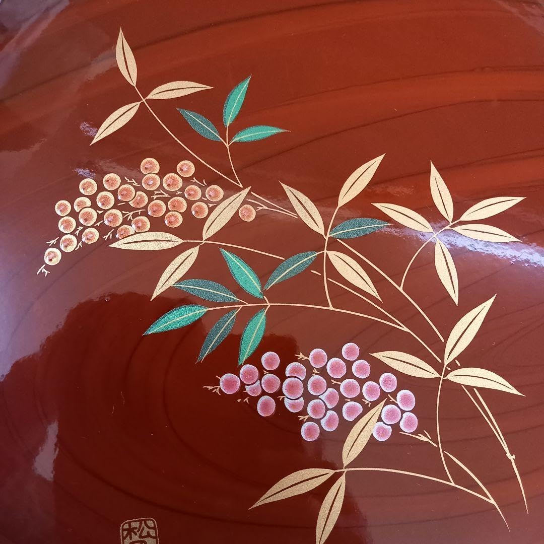 茶櫃 お盆付 八角形 赤い漆器 花模様茶びつ漆器カシュー塗30センチ 茶