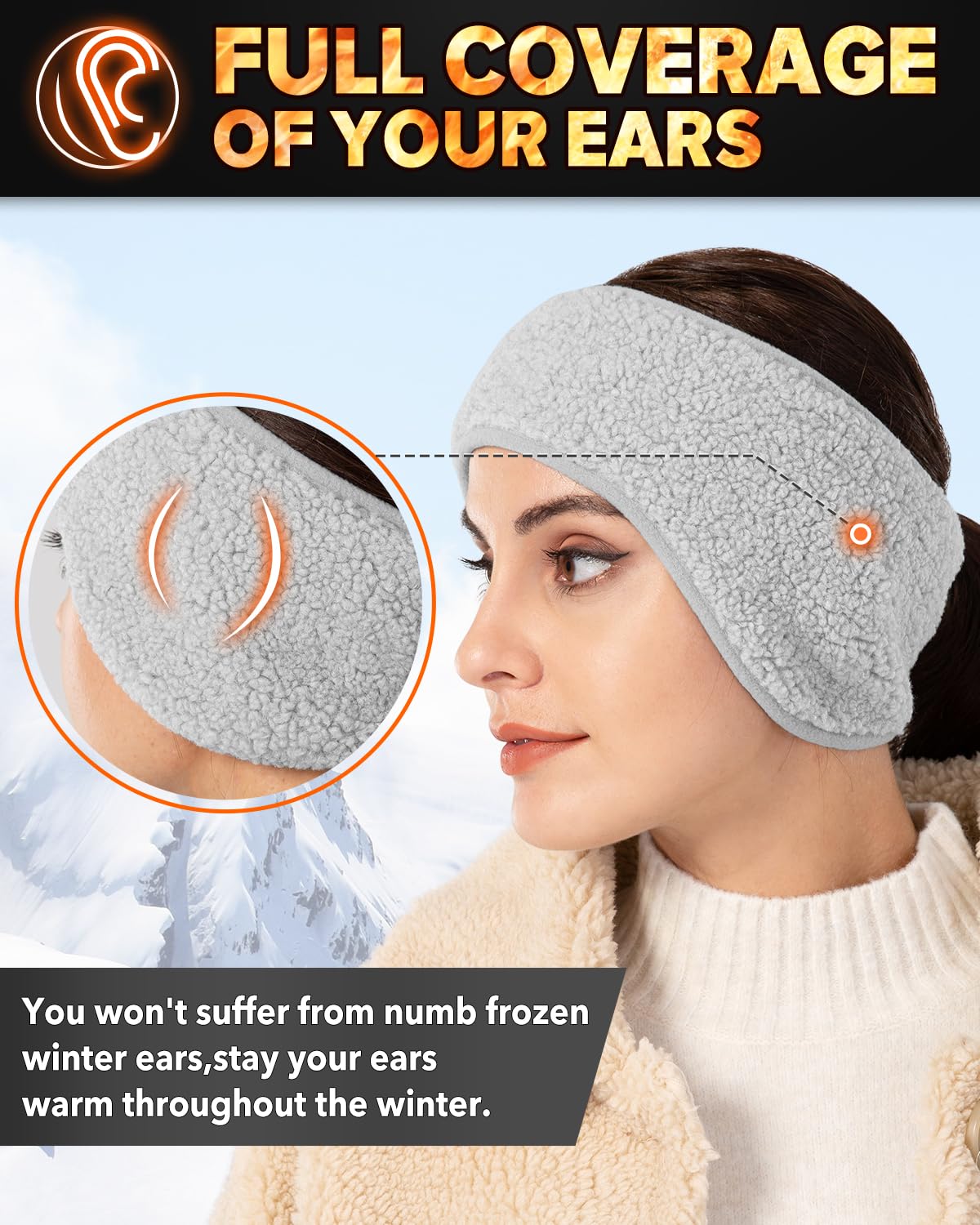 Diademas calentadoras de orejas de invierno, orejeras térmicas para hombres y mujeres en clima frío para esquí, correr, ciclismo, entrenamiento (A-2-negro + gris)