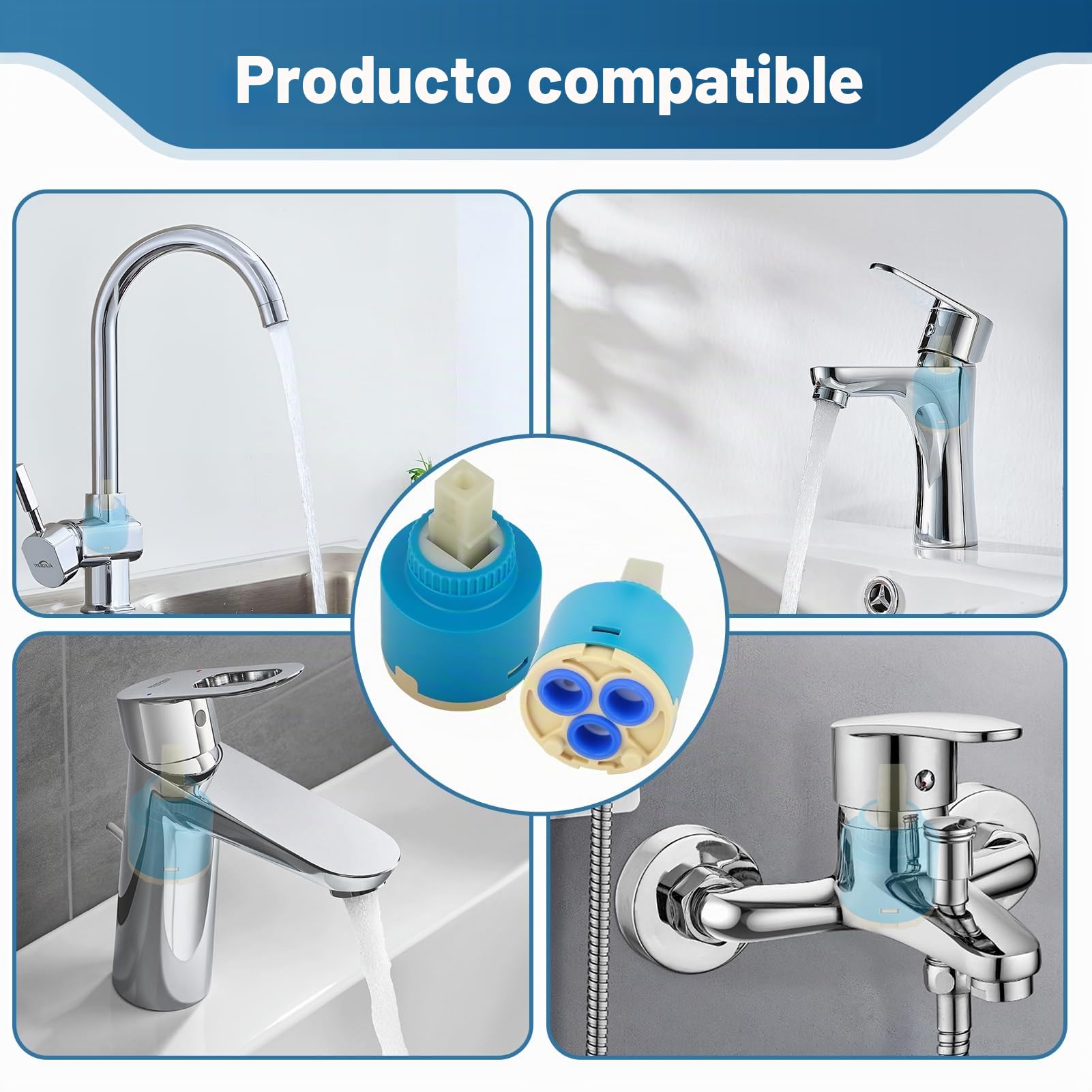 2 Piezas Cartucho de Grifo de 35MM, Cartucho de Cerámica para Grifo Monomando Cocina Lavabo Ducha, Repuesto Universal Cartuchos para Grifos 35MM