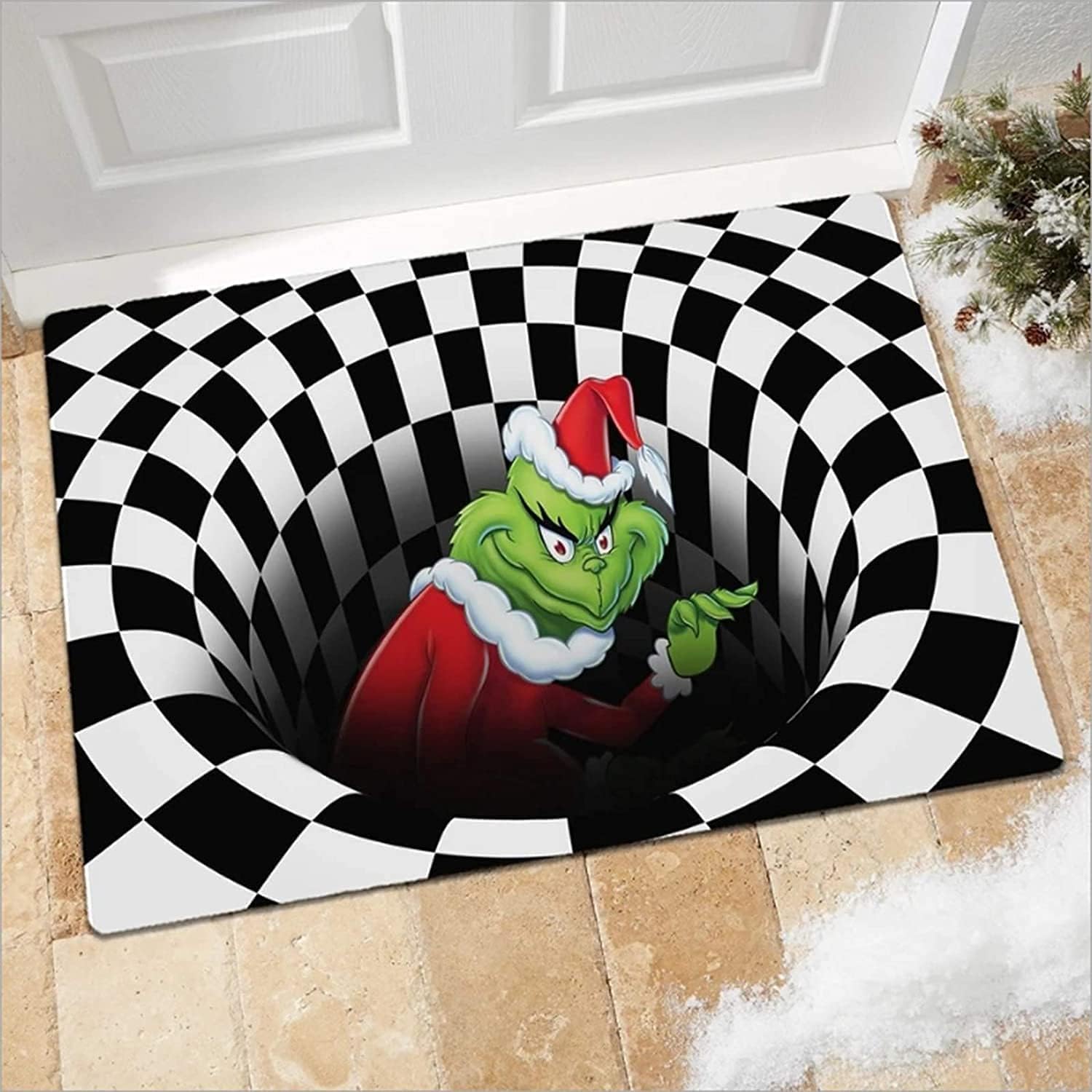 Illusion Doormat, Christmas Decoration Non-Slip Doormat, 3D Visual Illusion Fluffy Carpet. (Black, 60X90 CM)