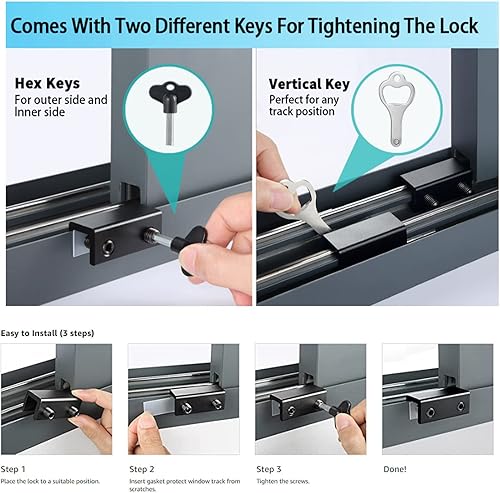 Miniatura 5 de Cerraduras de ventana deslizantes ajustables para ventanas de seguridad, doble agujero, cerraduras de seguridad para puertas y ventanas, 10 Uds