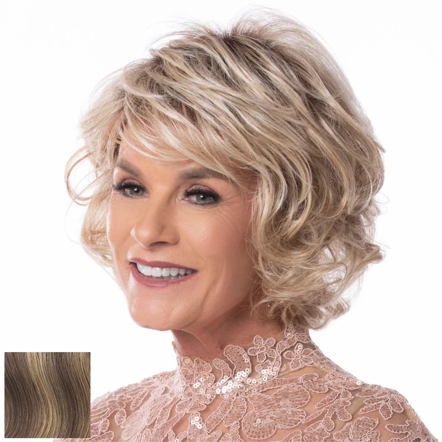 Toni Brattin Charming Wig - Shoulder Length Cut with Volumous Layers & Tapered Soft Curl Waves - Heat-Friendly Fiber Looks & Feels like Natural Hair - Adjustabl