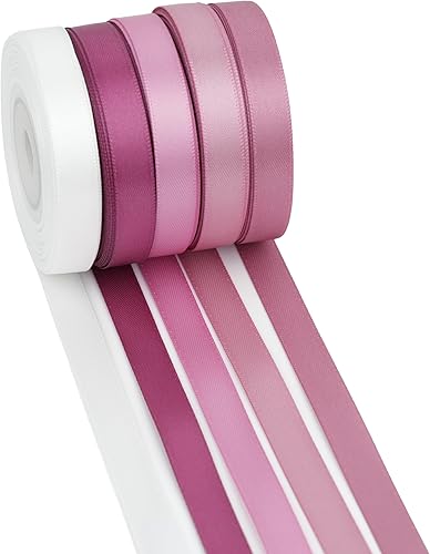 Cinta rosa polvorienta de 38 pulgadas, cinta de satén rosa polvoriento, 5 rollos de cinta rosa rosa para boda, cinta malva para envoltura de