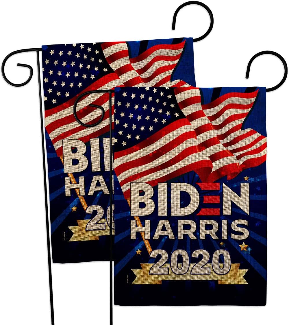 Biden Harris 2020 Burlap Garden Flags 2pcs Pack Patriotic President Democrat Republican Tea Party United State American Election Small Gift Yard House Banner Double-Sided Made in USA 13 X 18.5