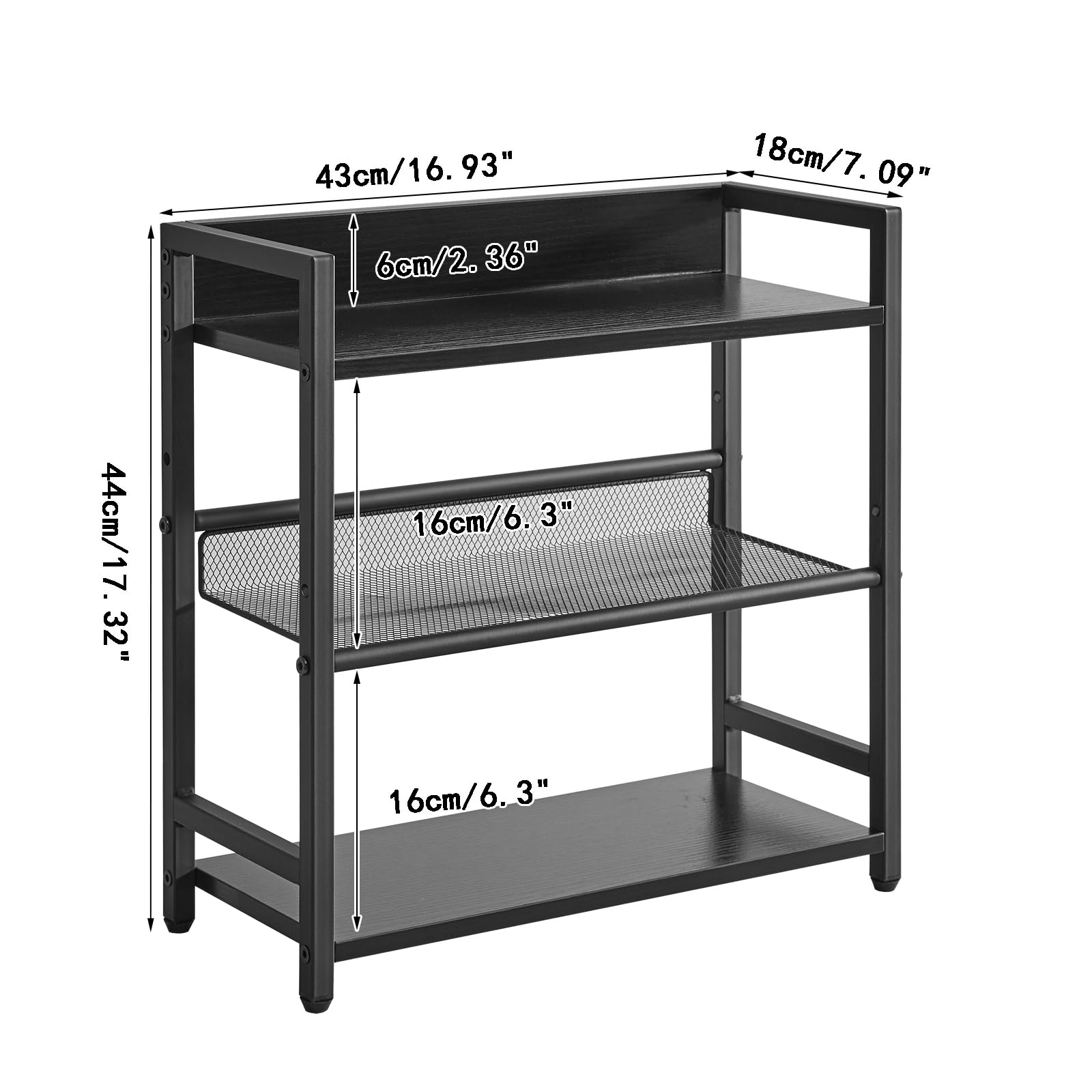 Estante de especias industrial de 3 niveles, organizador de almacenamiento de escritorio, estante de condimentos de pie para encimera, cocina, oficina, sala de estar, escritorio, negro, 6