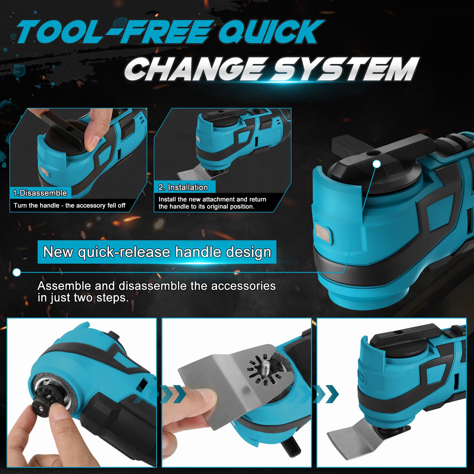 Roadtime Herramienta multifunción con batería para Makita de 18 V baterías (sin batería), herramienta oscilante DIY con 15 accesorios, sin escobillas, 6 velocidades variables, 10000-20000 RPM