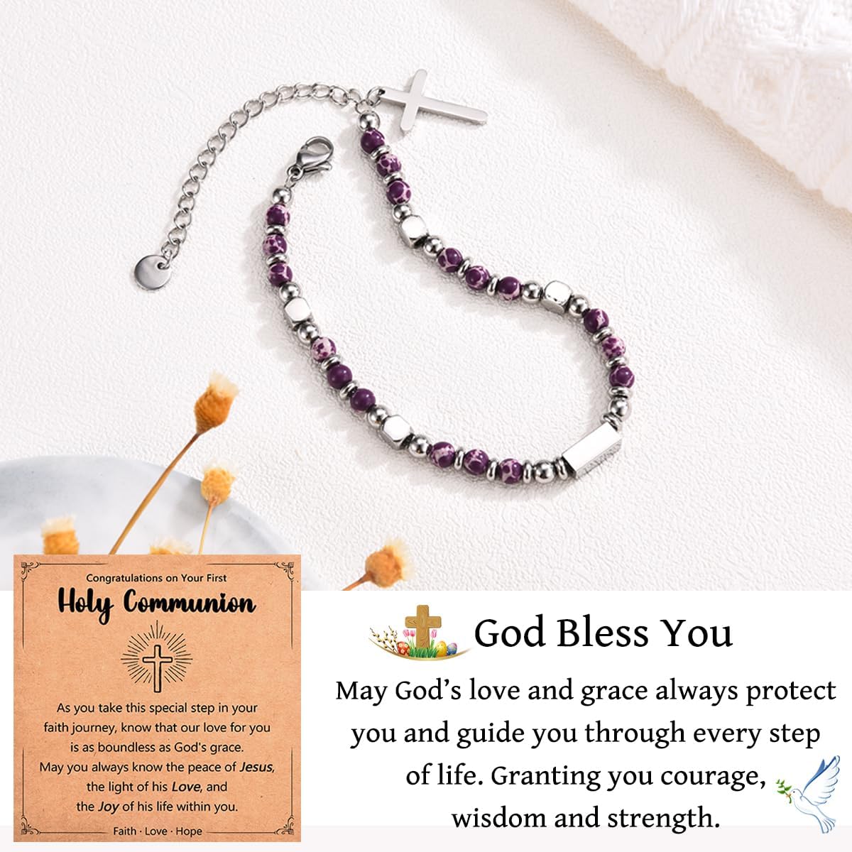 Cross Charm Bracelet for Girls, Baptism Confirmation First Communion Christian Easter Gifts for Teens Girls Goddaughter Granddaughter Niece Daughter - Image 6