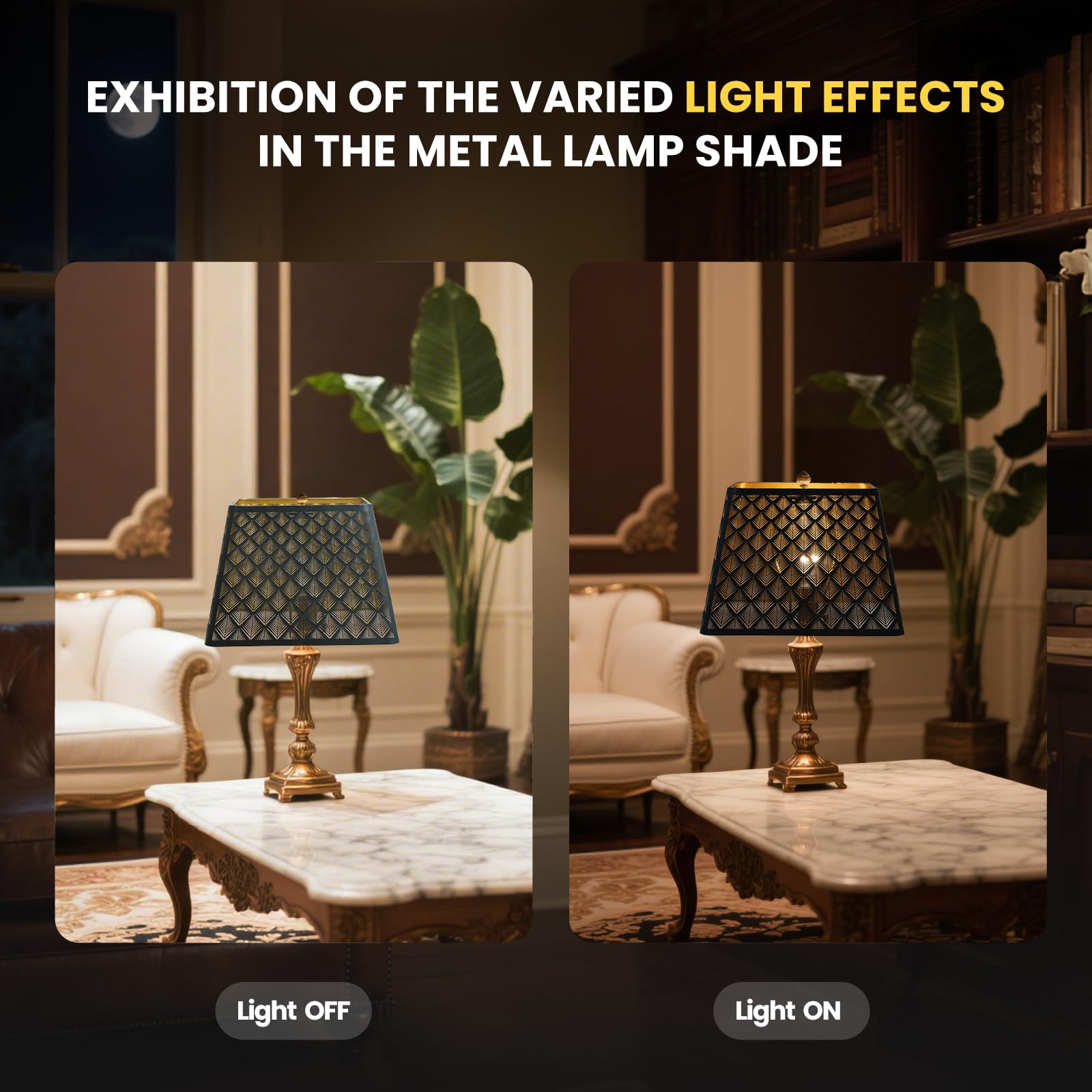 Medium Square Lamp Shades, ALUCSET Metal Lampshade with Pattern of