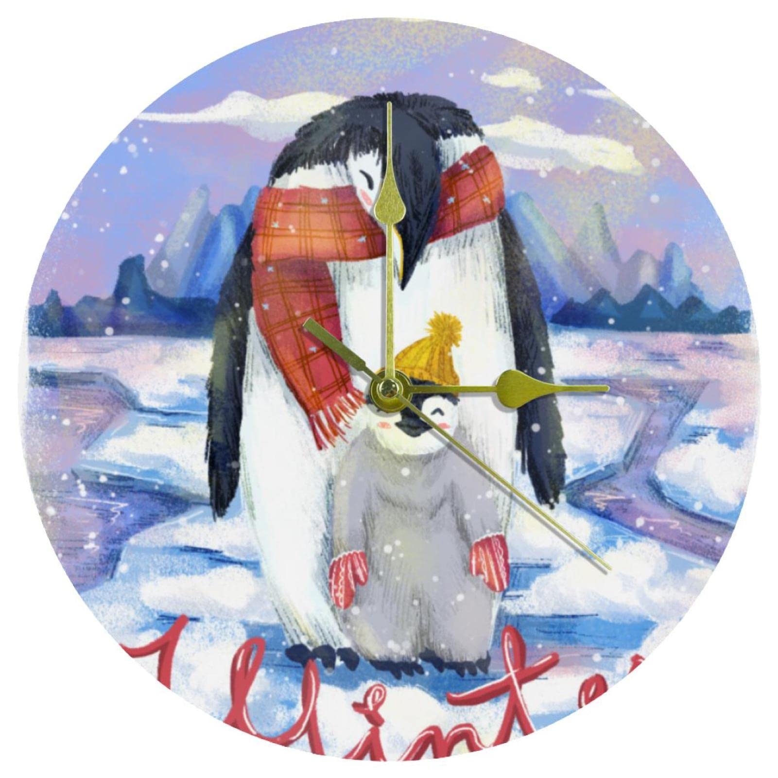 Horloge murale pingouin 24 cm en acrylique silencieuse ronde