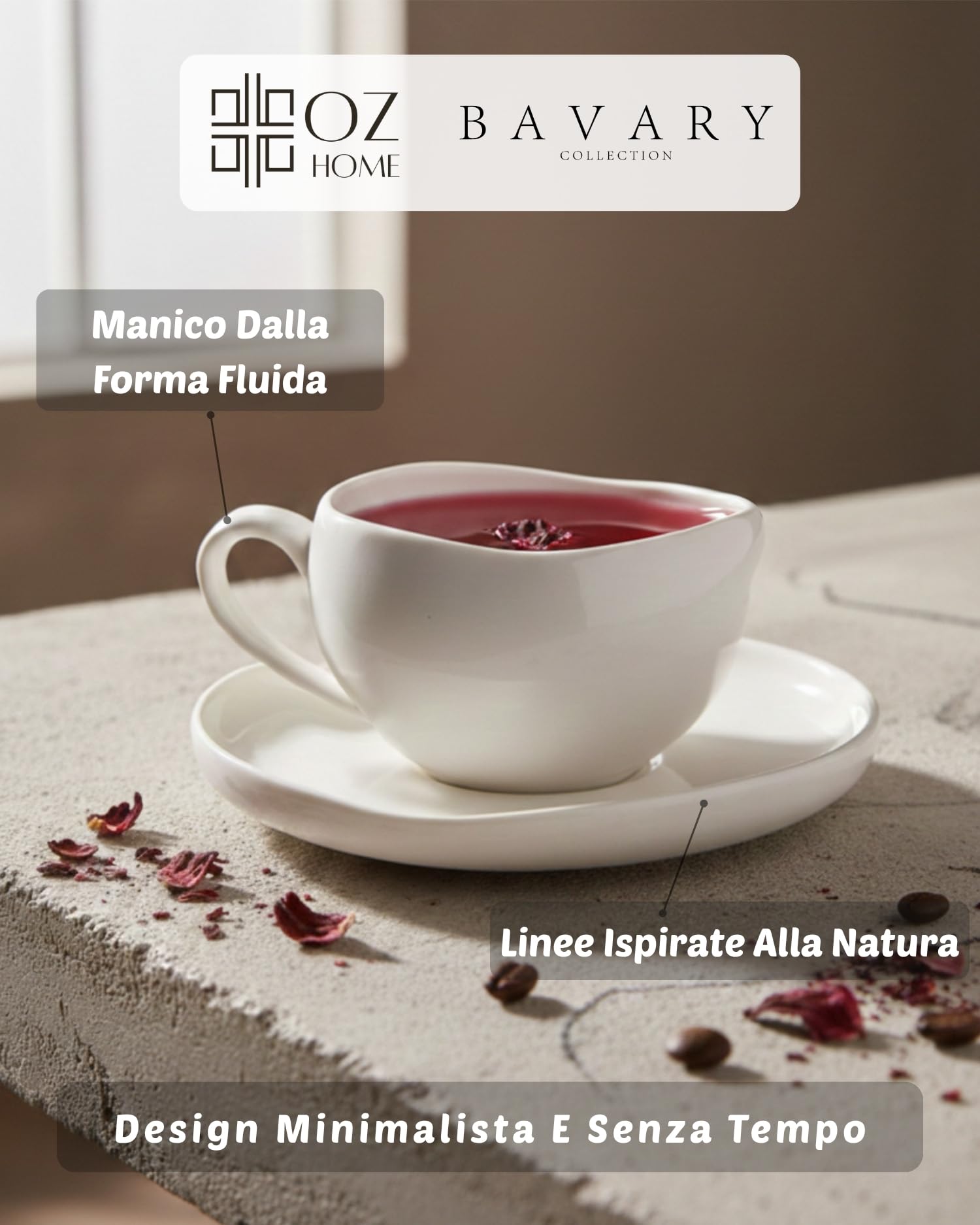 BAVARY Capital Tazzine Espresso con Piattino – Servizio Porcellana 12 Pezzi, 6 Persone –120 ml –Design ondulato moderno –Manico ovale ergonomico – Moka, Demitasse, Caffè turco – Bianco – Lavastoviglie