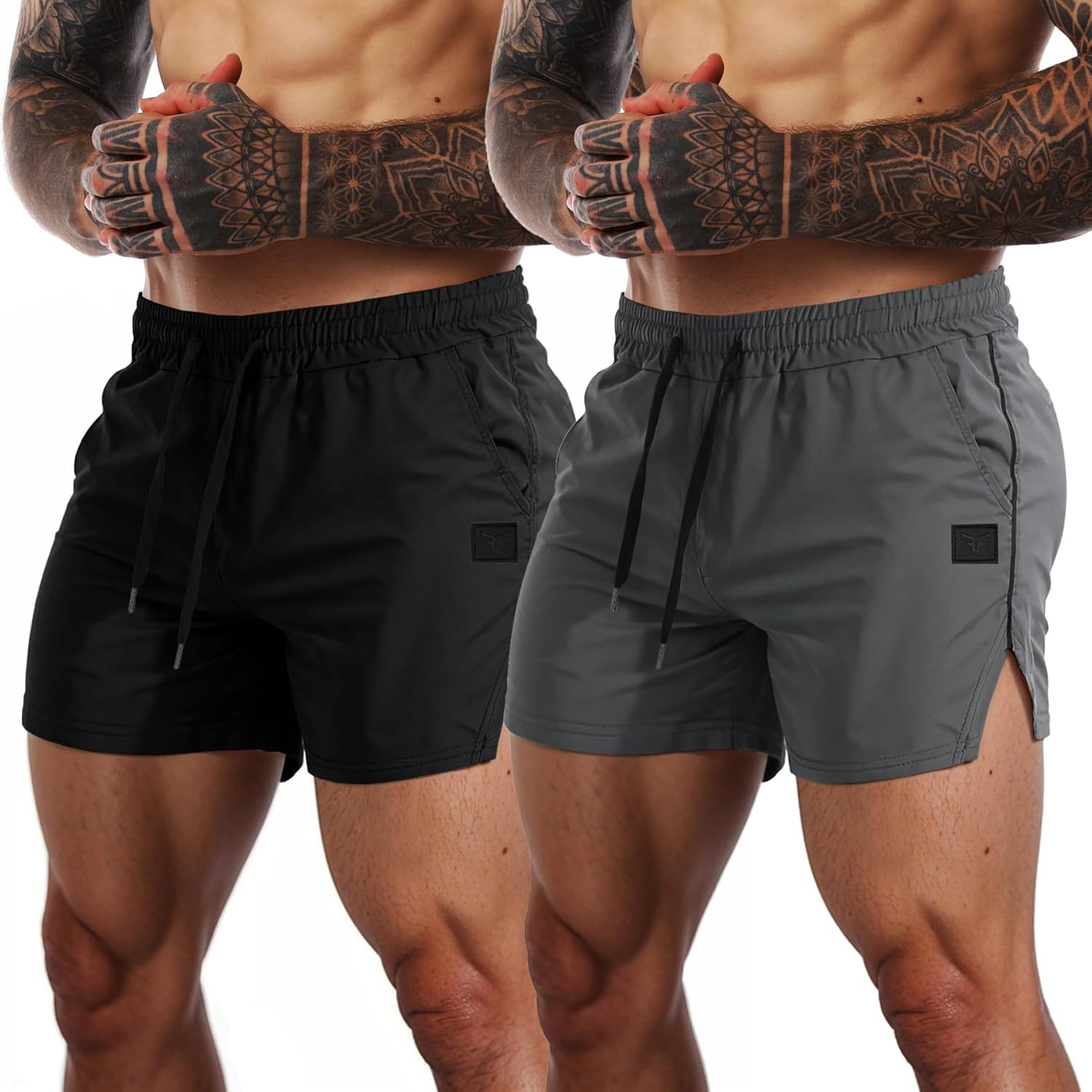 FLYFIREFLY Men's Gym Workout Shorts Quick Dry Lightweight Athletic Shorts Running Bodybuilding Training with Towel Loop