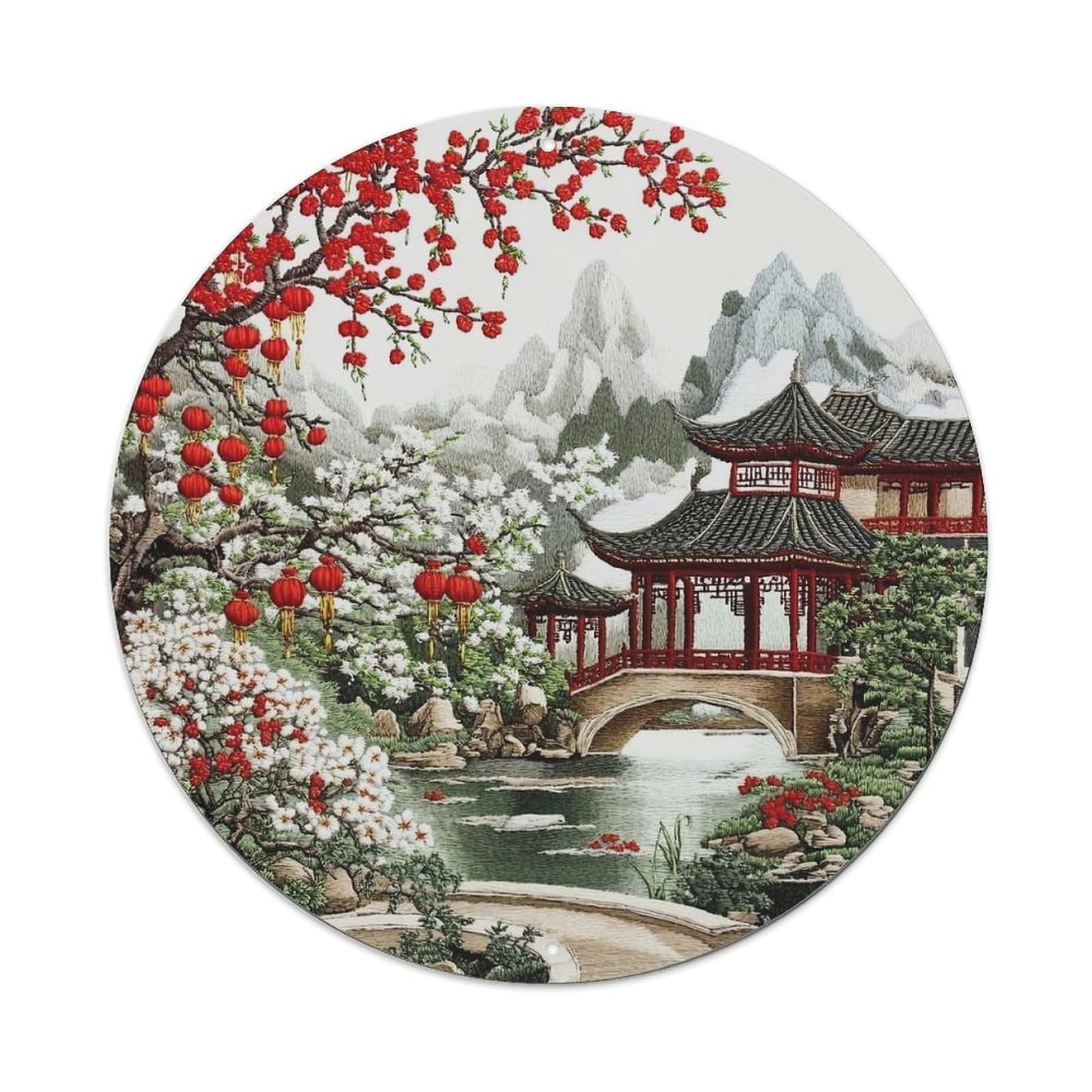 Chinese Garden Landscape With Lanterns Metal Tin Sign