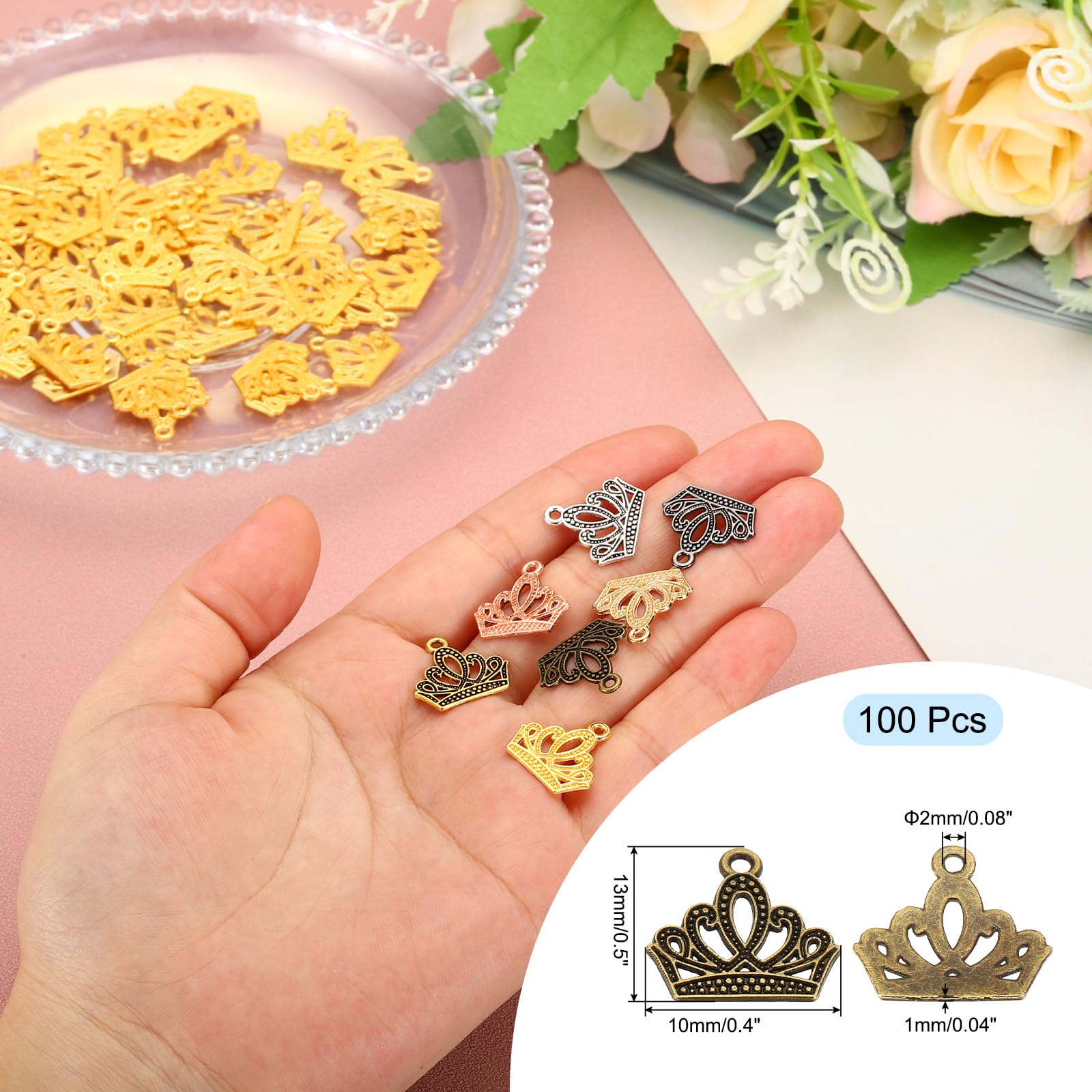 PATIKIL Crown Charm, 100 Pcs Alloy Vintage King Crown Pendant for DIY Crafts Dark Bronze, 0.67 x 0.7 Inch - Image 2