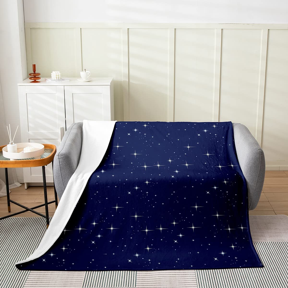 Loussiesd Galaxy Flannel Fleece Blanket, Outer Space Starry Sky Throw Blanket, Universe Twinkle Starsative Plush Blanket for Kids Girls Boys Blue White Fuzzy Blanket Baby 30x40 Inch