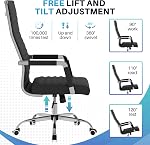VICTONE Leather Office Desk Chair, Ribbed Executive Modern Conference Room Chairs with Arms Task Chair Adjustable Swivel Chair for Home Office (Black, Mid Back)