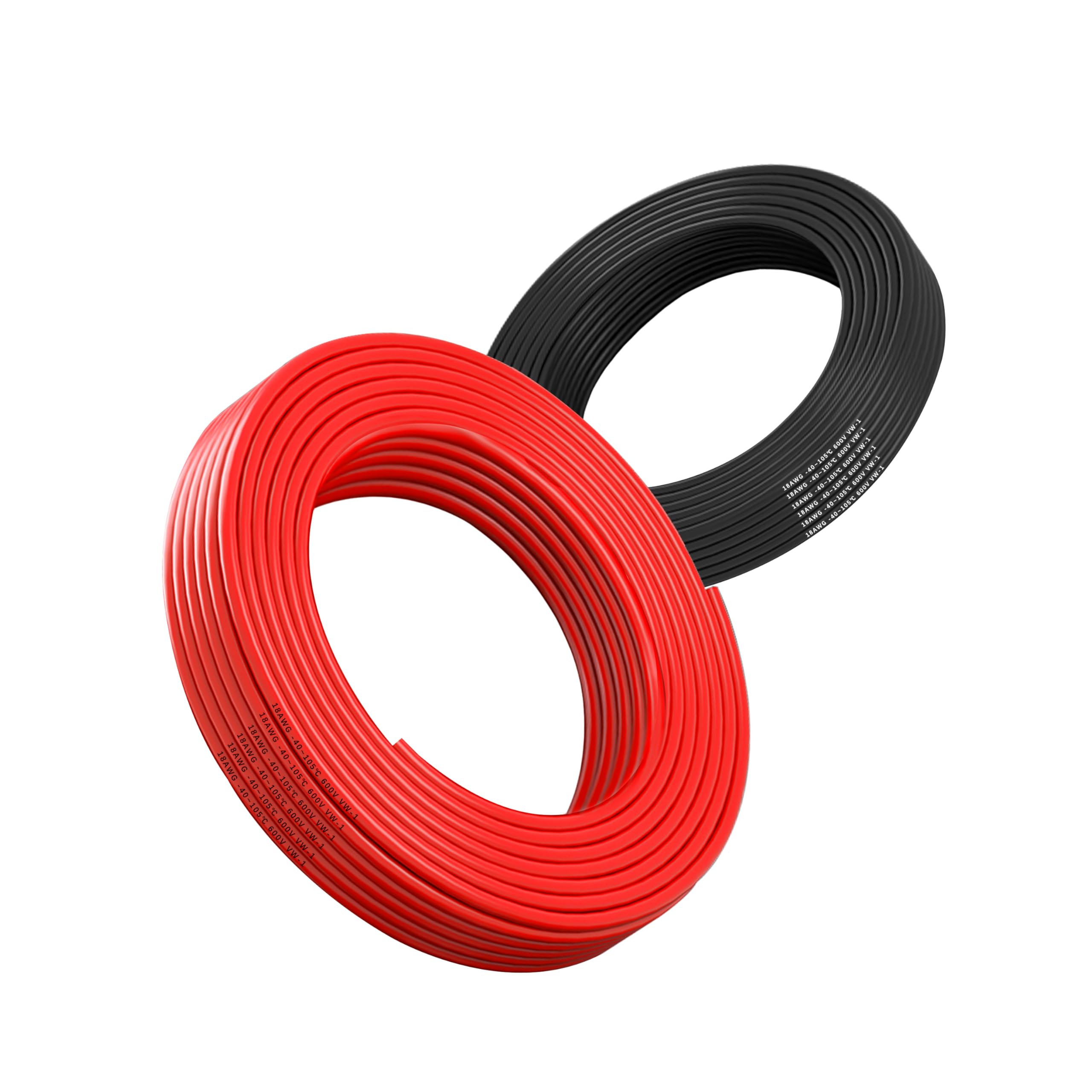 Cavo elettrico 18AWG 0,75mm² 2×5M, cavo flessibile rosso nero, cavo in rame stagnato senza ossigeno resistente ad alta temperatura 600V per batteria auto, lampada a LED, pannello solare (18/2-5M).