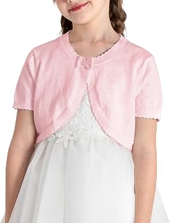 BOBOYOYO Short Sleeve Girls Shrug Cotton Knit Girls Cardigan Bolero Sweater | Toddler Shawl Cover Up for Dress Kids 3-14Y