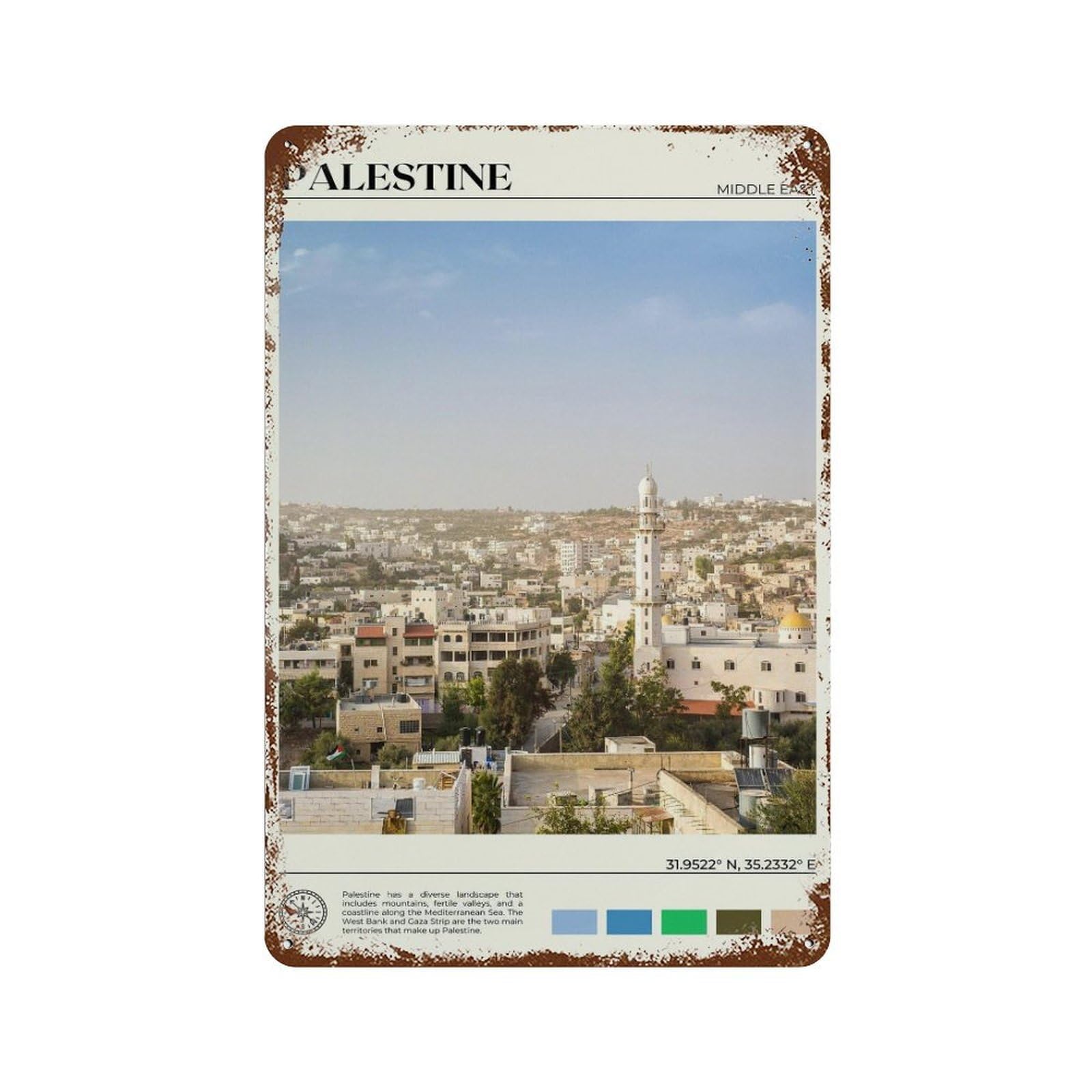 xiaoxiaoshen Real Photo Palestine Decor Wall Decor Art Metal Tin Poster Modern Home Decor Art Home Bar Shop Decorations Vintage Sign 30x20cm