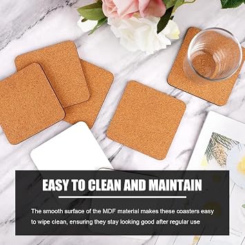 20Pcs Sublimation Square Coasters, 4x4in MDF Wooden Coaster Sublimation Cork Coasters, Replace for DIY Crafts Painting Home Decor