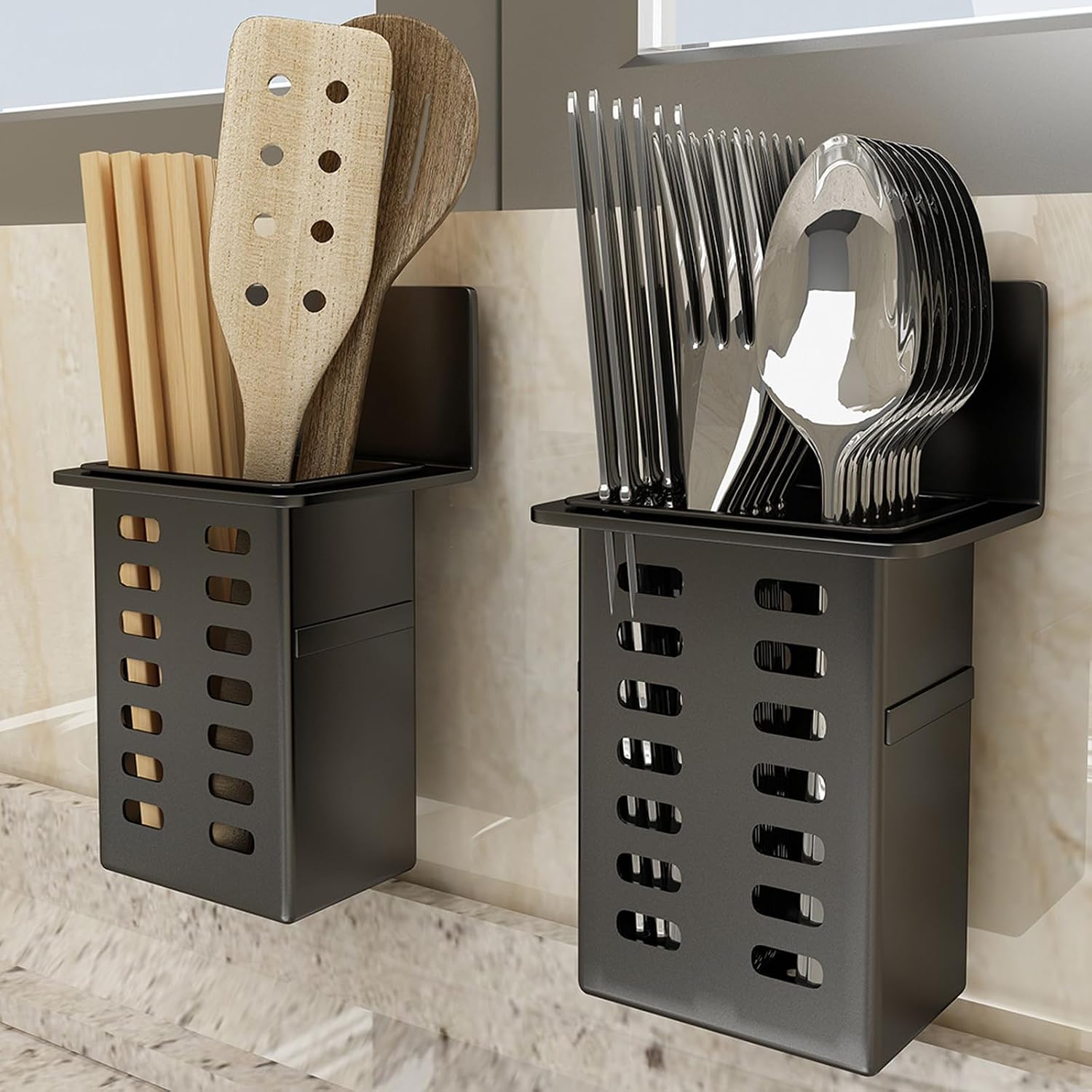 Wall Mounted Chopsticks Holder Kitchen Organizers with Drain Holes for Utensils and Cosmetics Easy to Cosmetic Brush Planner