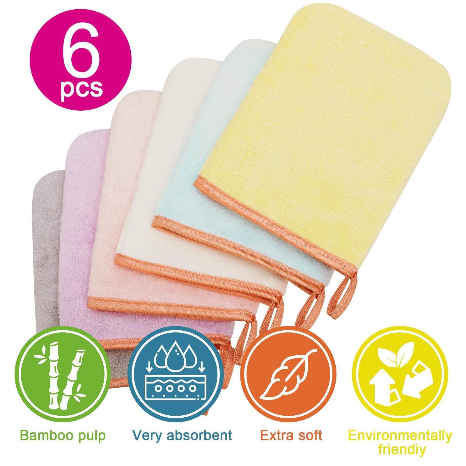 6 Piezas Manoplas Baño Toallas Baño Toalla Facial Toalla Cara Toalla Microfibra Toallas Lavabo Esponja Bebe Recien Nacido Toalla Desmaquillante Reutilizable Limpieza Facial 15x21cm Franela-D