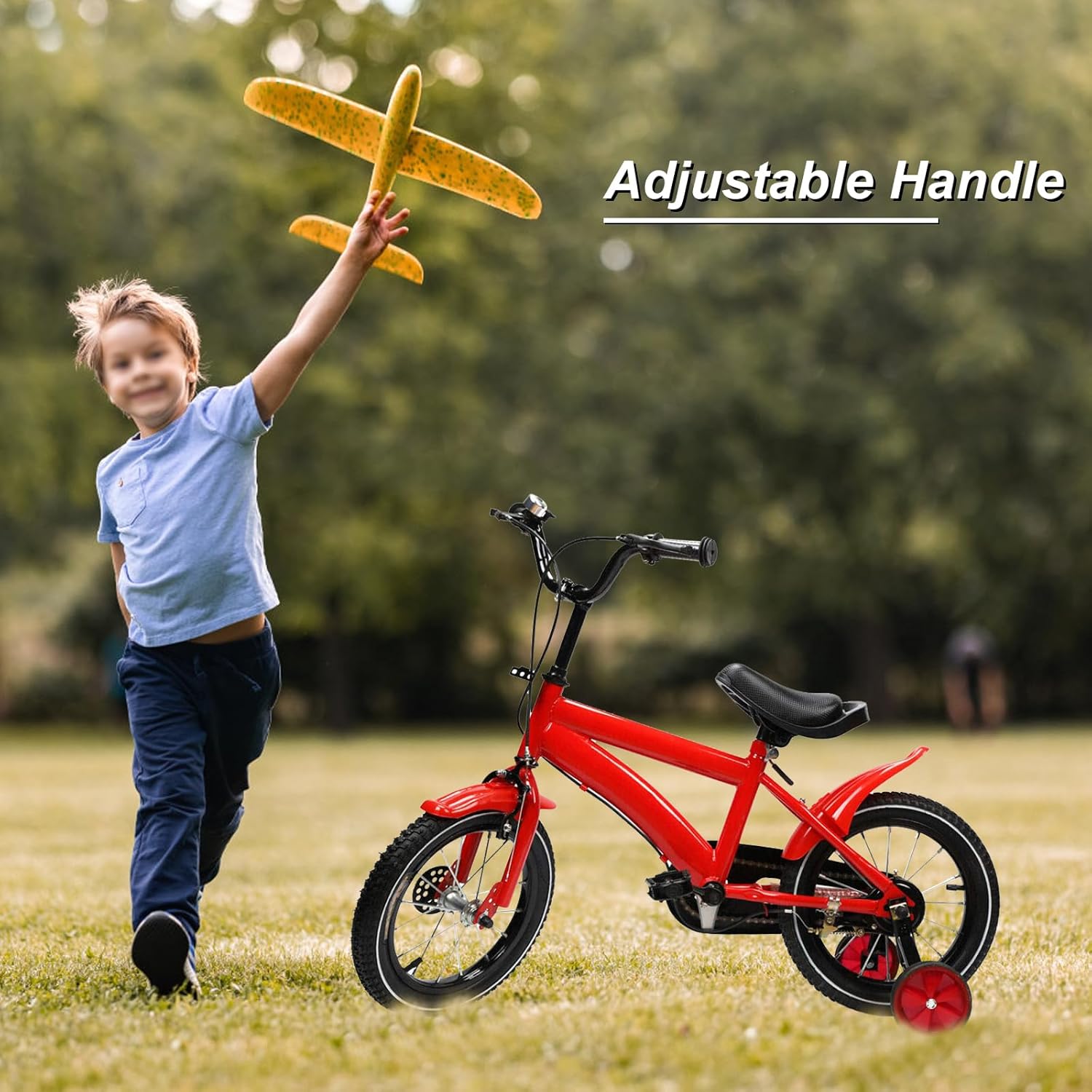 Children's 14 Inch Bike with Training Wheels - High Carbon Steel Frame, Fenders for Kids 3-6 Years Old