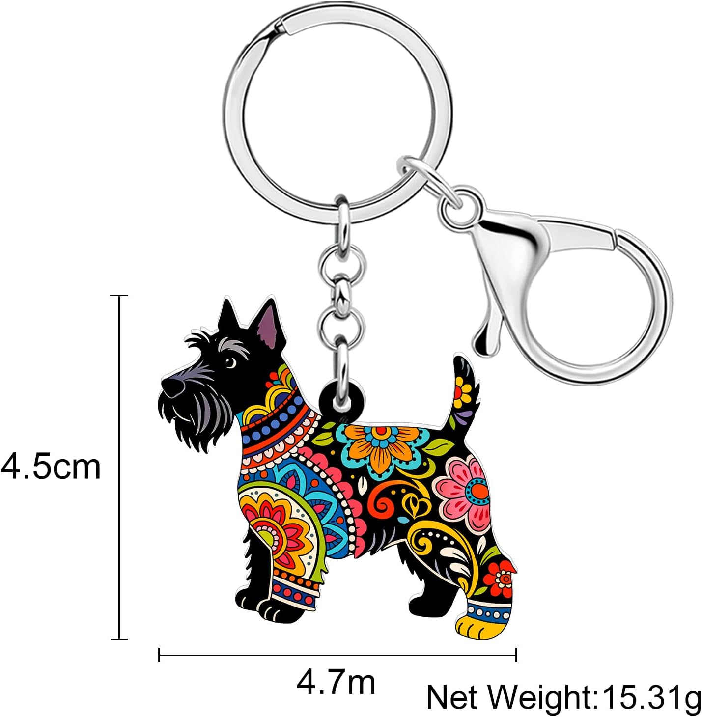 DUOWEI Acrylic Boho Scottish Terrier Keychain Accessories Scottie Dog Mom Gifts for Women Dog Lovers Car Key Chain Bag Charms image 2