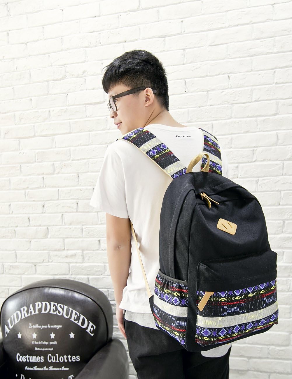 mygreen Kawaii Girls Backpack for School - Lightweight Canvas Backpack for Teens Ages 8-12, Fits 15 Inch Laptop, Cute Boho Floral Design, Durable & Comfortable Black - Image 3