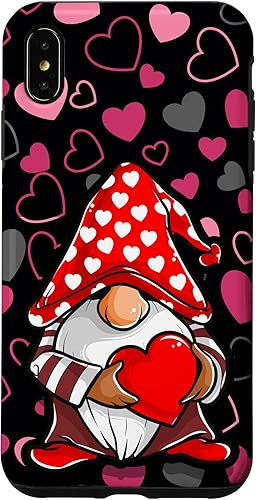 Funda para iPhone XS Max Valentine Gnomo, diseño de gorros y corazones de amor