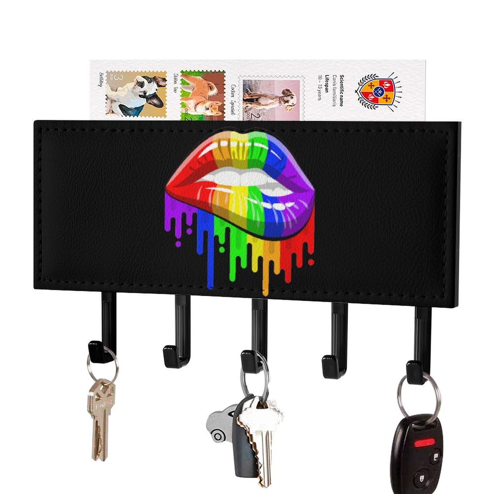 NCLQVJXZKHW LGBT Gay Prides-Rainbow Lips Key Holder with 5 Hooks Key Hooks Wall Mounted Key Racks Key Hanger Organiser Shelf