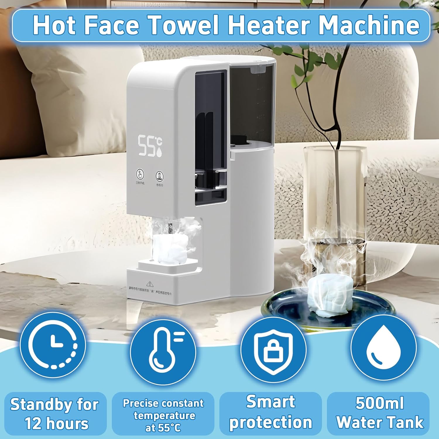 Hot Towel Dispenser - Automatic Disposable Face Towel Warmer with Instant Heating, Electric Compressed Towel Steamer Machine for Skincare, Makeup Removal & Home Spa,2 Barrels