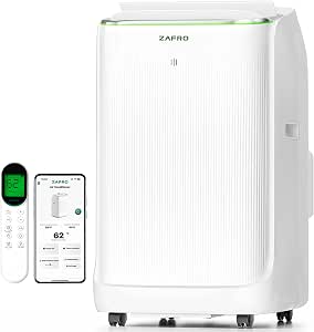 ZAFRO Smart Inverter Portable Air Conditioners, 16000 BTU (12000 BTU SACC) Dual Hose, Energy Saving, Ultra Quiet (42dB), Drainage-free, APP & Remote